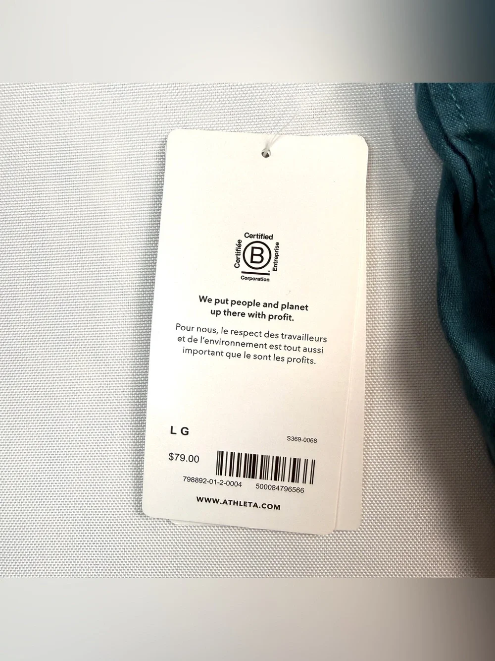 Athleta Playa Tie Top Women’s Large Teal Blue 100% Linen Cropped Shirt NWT